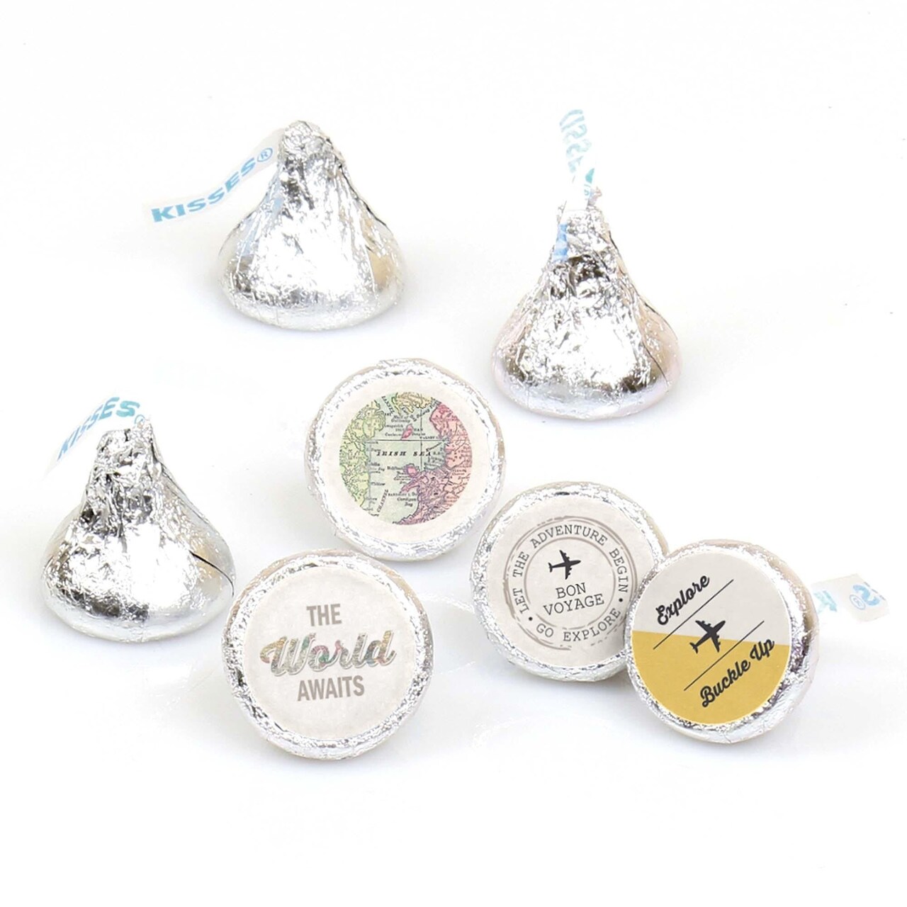 Big Dot of Happiness World Awaits - Travel Themed Party Round Candy Sticker Favors - Labels Fits Chocolate Candy (1 sheet of 108)